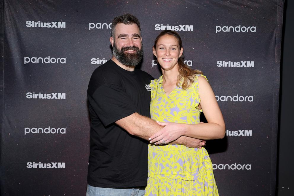 PHOTO:Jason Kelce and Kylie Kelce attend Chris Stapleton's Performance Live From The Fillmore New Orleans for SiriusXM and Pandora, Feb. 6, 2025, in New Orleans.