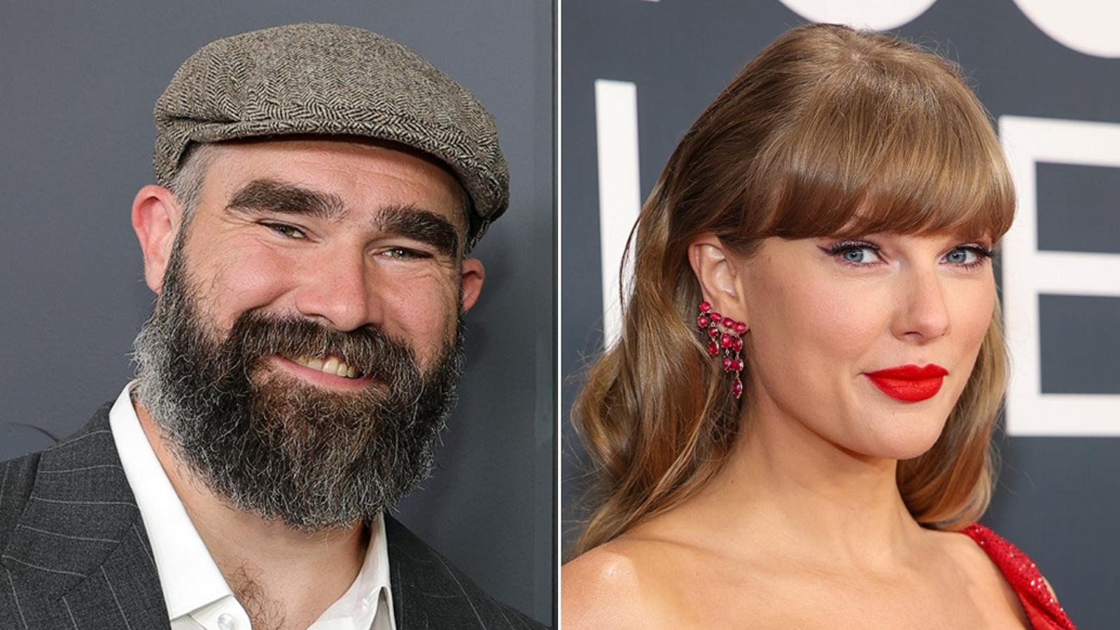 PHOTO: Jason Kelce attends the Amazon 2025 Upfront, May 12, 2025, in New York. Taylor Swift attends the 67th Annual GRAMMY Awards, Feb 2, 2025, in Los Angeles.