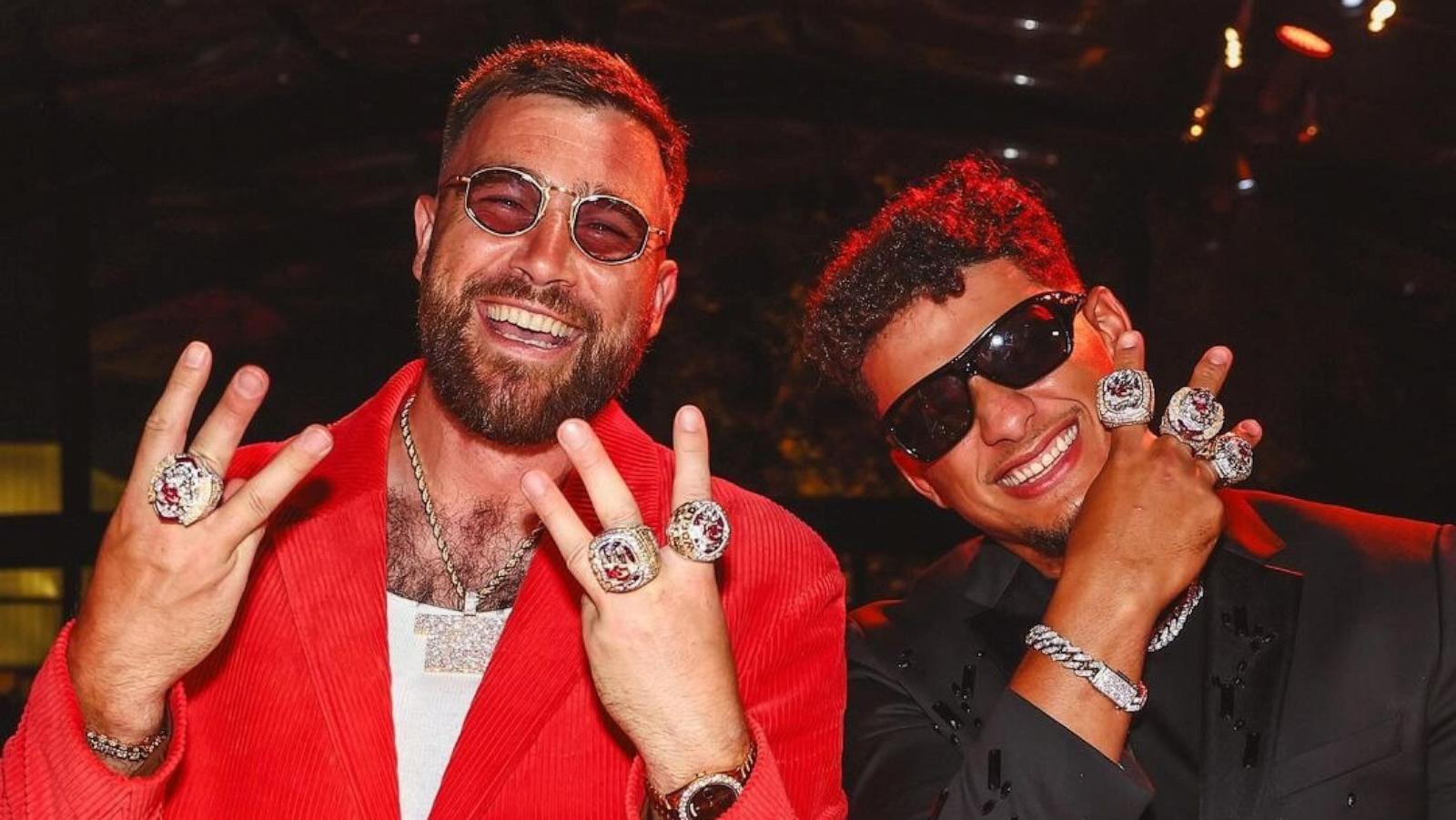 PHOTO: Travis Kelce and Patrick Mahomes at the Kansas City Chiefs Super Bowl Ring Ceremony in a post shared by the Chiefs and the NFL on June 13, 2024.