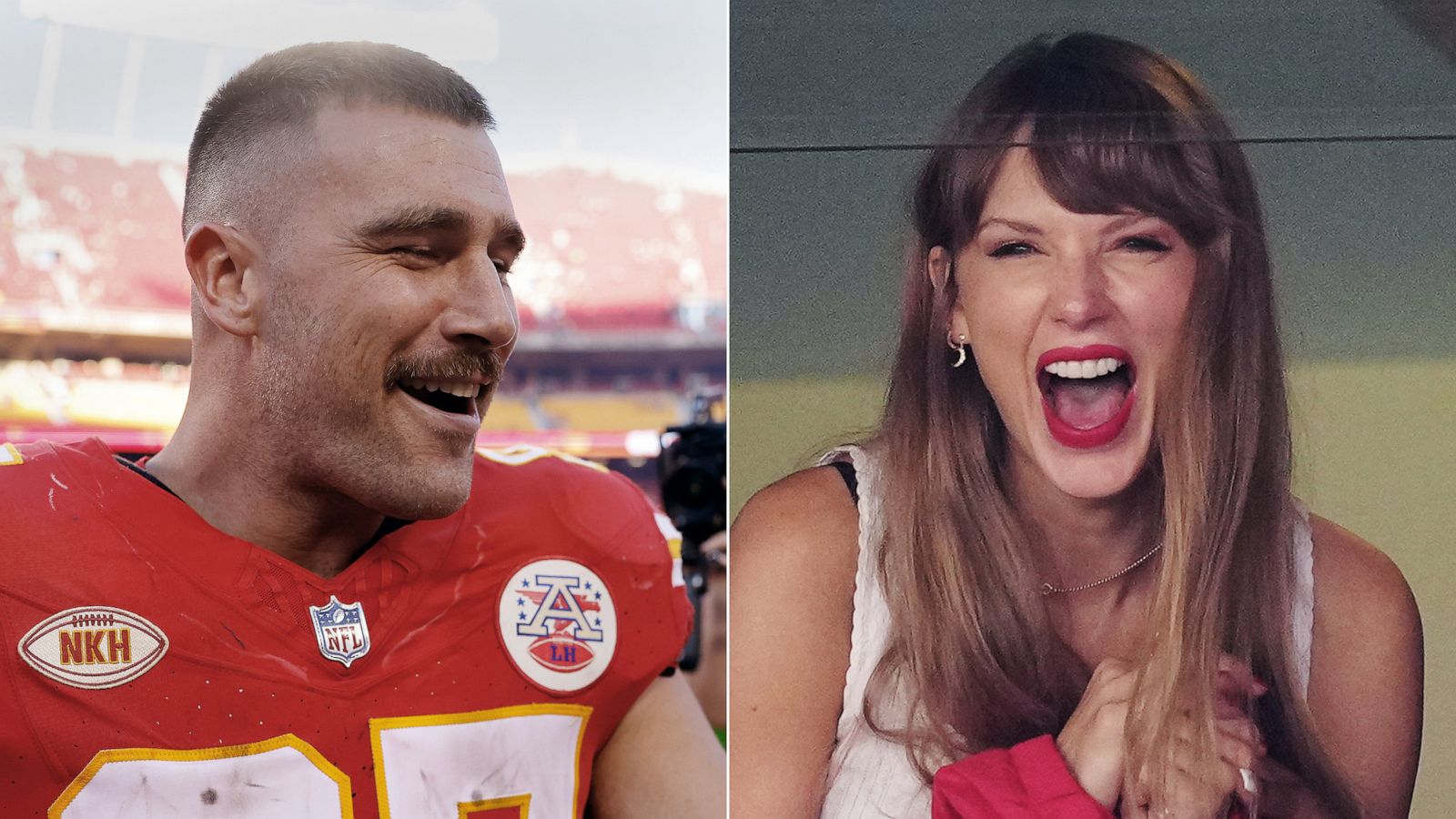 PHOTO: Travis Kelce of the Kansas City Chiefs, and singer Taylor Swift, right, at Arrowhead Stadium on Sept. 24, 2023, in Kansas City, Missouri.