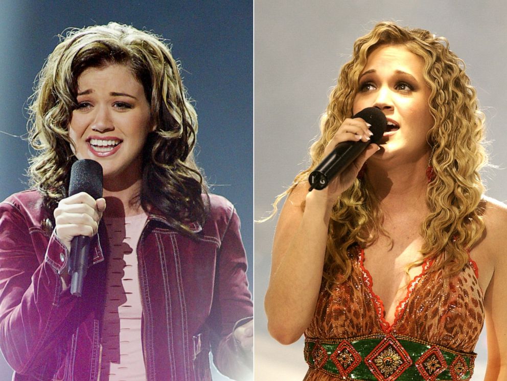 PHOTO: In this Sept. 4, 2002, file photo, 'American Idol" winner Kelly Clarkson sings on the show. | In this May 25, 2005, file photo, "American Idol" winner Carrie Underwood sings on the show.