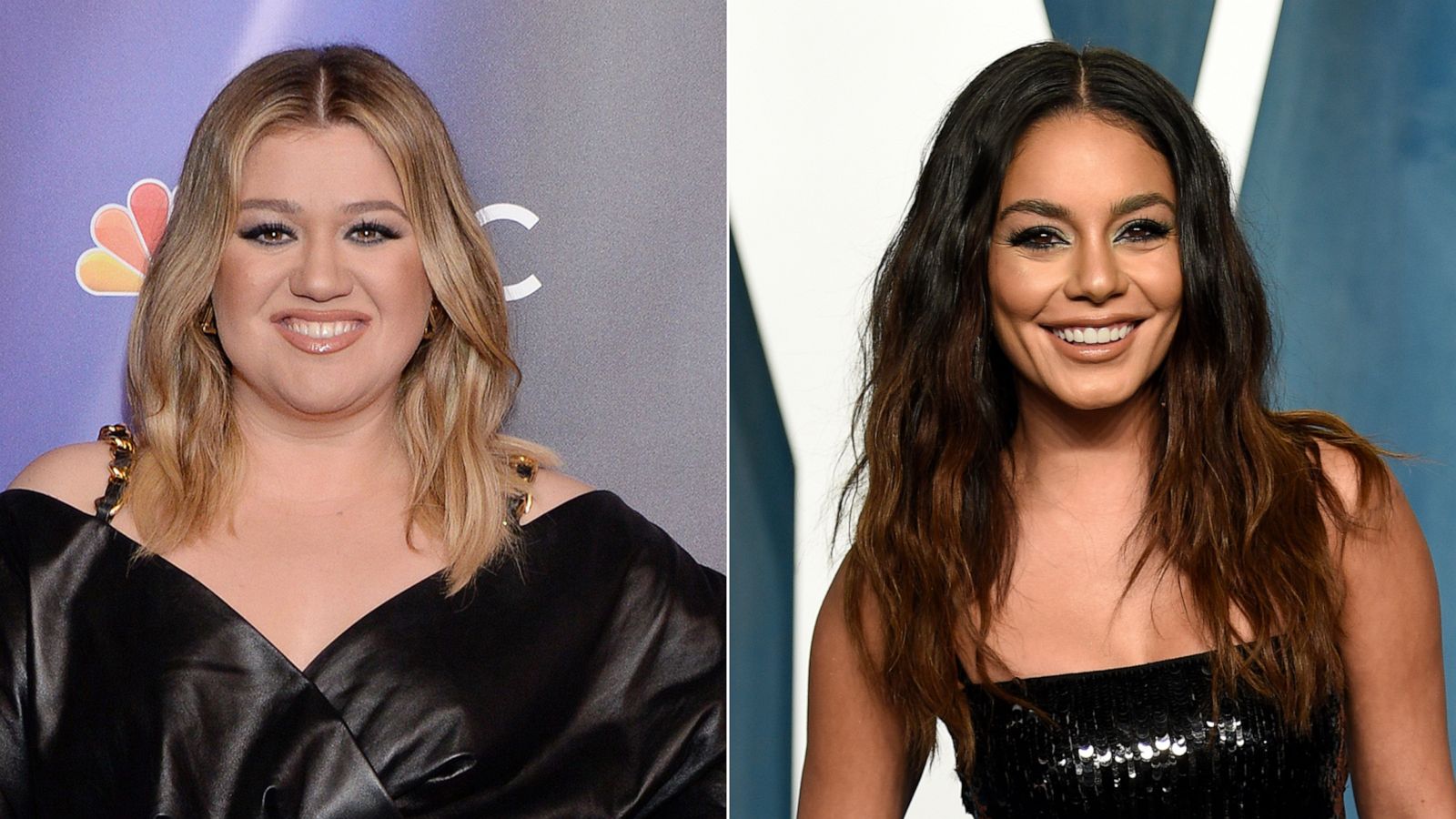 PHOTO: Kelly Clarkson appears at an event in Los Angeles, March 28, 2022. | Vanessa Hudgens appears at an event in Beverly Hills, Calif., on March 27, 2022.