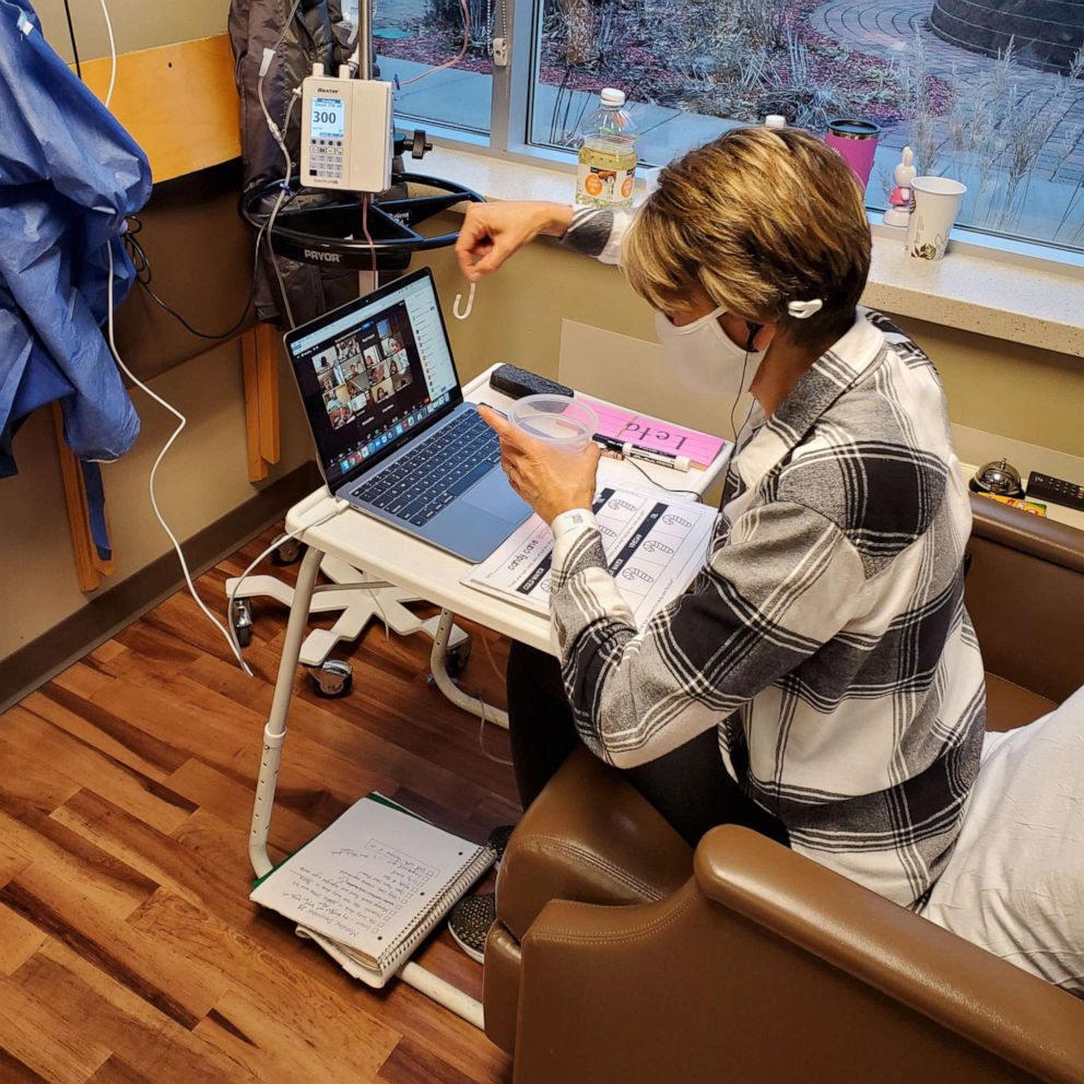 VIDEO: This teacher is leading online learning during her chemo sessions
