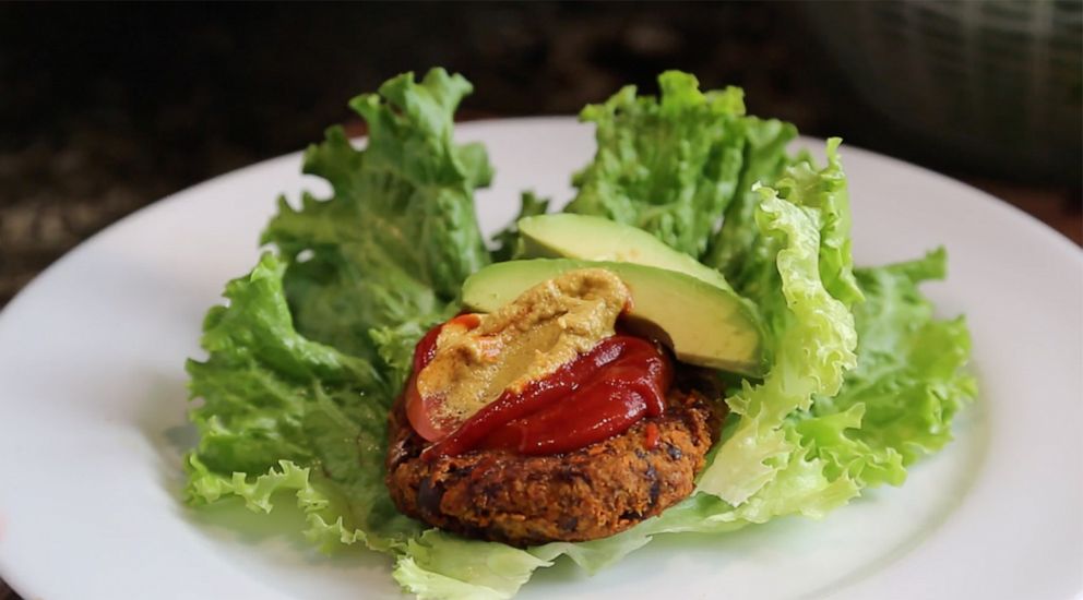PHOTO: This burger contains flax meal and walnuts to increase omega 3 fats and protein.