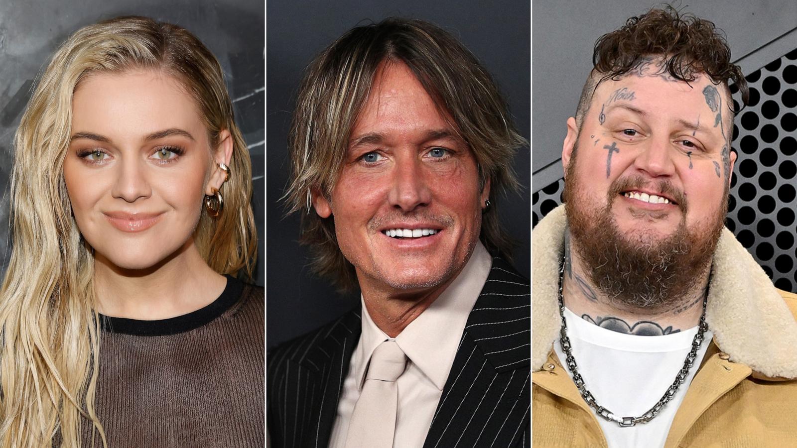 PHOTO: Kelsea Ballerini attends an event in New York, on Feb. 13, 2024. | Keith Urban attends an event in Sydney, on Dec. 20, 2023. | Jelly Roll attends the Grammy Awards in Los Angeles, Feb. 4, 2024.