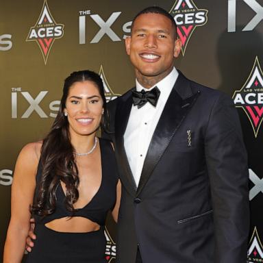 PHOTO: WNBA player Kelsey Plum of the Las Vegas Aces and tight end Darren Waller of the Las Vegas Raiders attend the inaugural IX Awards at Allegiant Stadium on June 17, 2022 in Las Vegas.