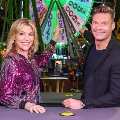 PHOTO: Host Ken Jennings is shown on the Jeopardy set. | Vanna White and Ryan Seacrest are shown on Aug. 30, 2024, in Santa Monica, Calif.