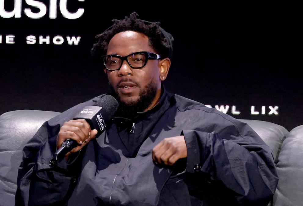 PHOTO: Kendrick Lamar speaks during the Super Bowl LVIX Pregame & Apple Music Super Bowl LVIX Halftime Show Press Conference at Ernest N. Morial Convention Center, Feb. 6, 2025, in New Orleans.