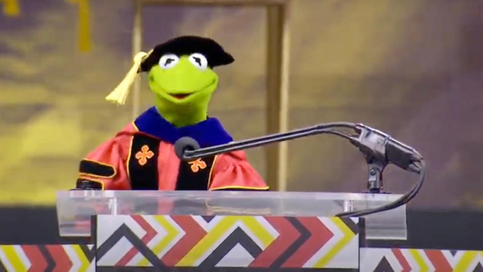 PHOTO: Kermit the Frog delivered the commencement address to the Class of 2025 at the University of Maryland in College Park on May 22, 2025.