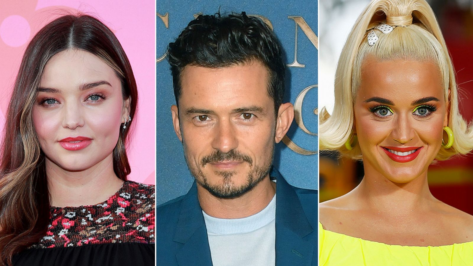 PHOTO: Miranda Kerr attends Louis Vuitton Unveils Louis Vuitton X: An Immersive Journey, June 27, 2019. Orlando Bloom attends the Amazon Original series "Carnival Row" Aug. 28, 2019 in London. Katy Perry, March 11, 2020 in Bright, Australia.