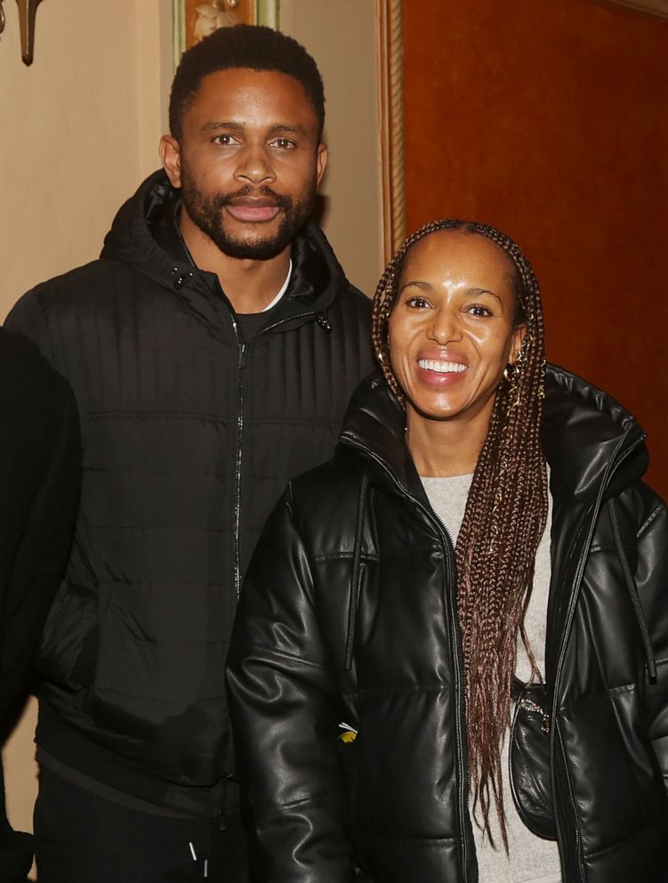 PHOTO: Nnamdi Asomugha and Kerry Washington pose backstage at the play "Topdog/Underdog" on Broadway, Dec. 20, 2022, in New York City.