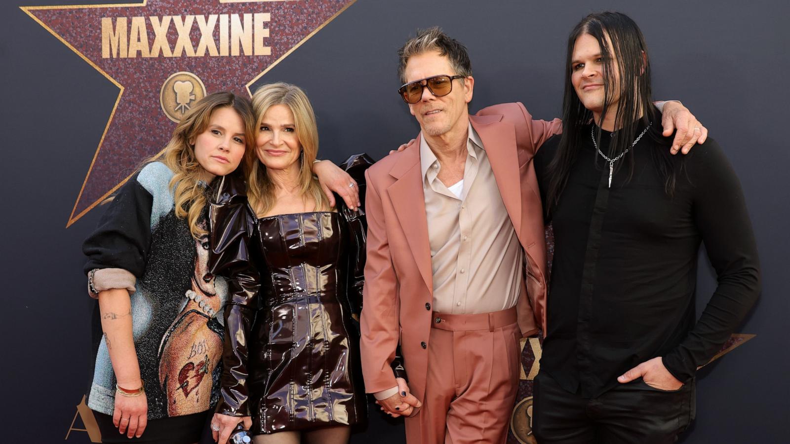 PHOTO: Sosie Bacon, Kyra Sedgwick, Kevin Bacon and Travis Bacon attend the World Premiere of A24's "MAXXXINE" on June 24, 2024, in Hollywood, Calif.