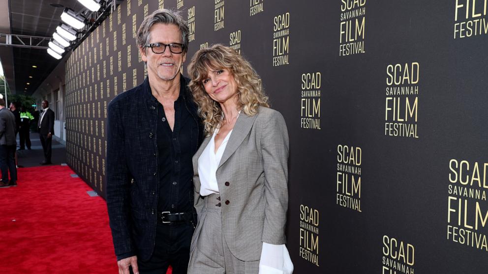 PHOTO: In this Oct. 23, 2023, file photo, Kevin Bacon and Kyra Sedgwick attend the Savannah Film Festival in Savannah, Georgia. 