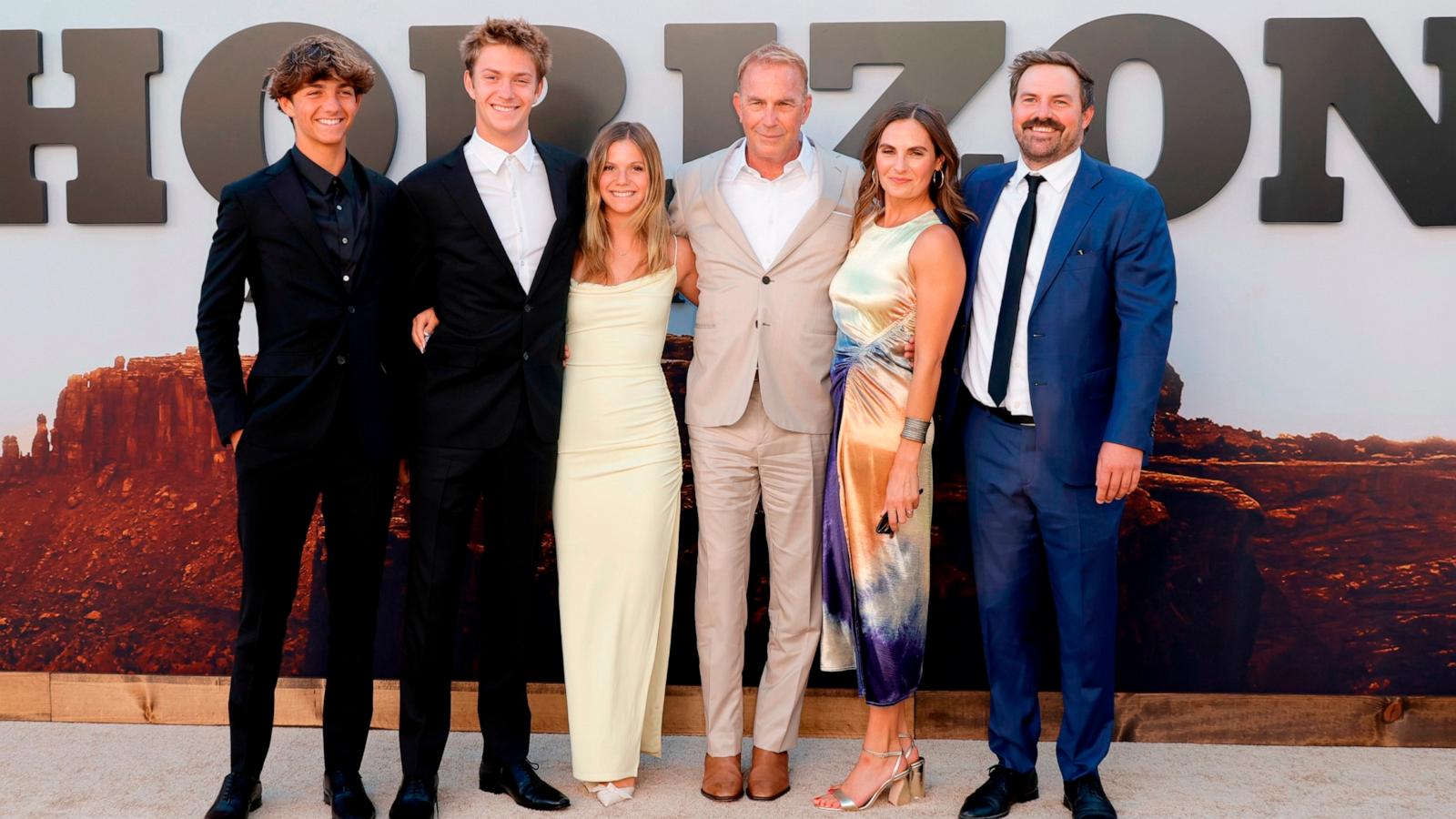 PHOTO: Hayes Logan Costner, Cayden Wyatt Costner, Grace Avery Costner, Kevin Costner, Annie Costner, and guest attend the US Premiere of "Horizon: An American Saga - Chapter 1" at Regency Village Theatre on June 24, 2024 in Los Angeles.