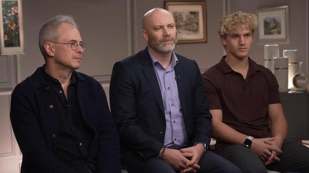 PHOTO: Kevin Franke, center, and his son Chad, right, speak alongside director Olly Lambert about the Hulu series "Devil in the Family: The Fall of Ruby Franke."