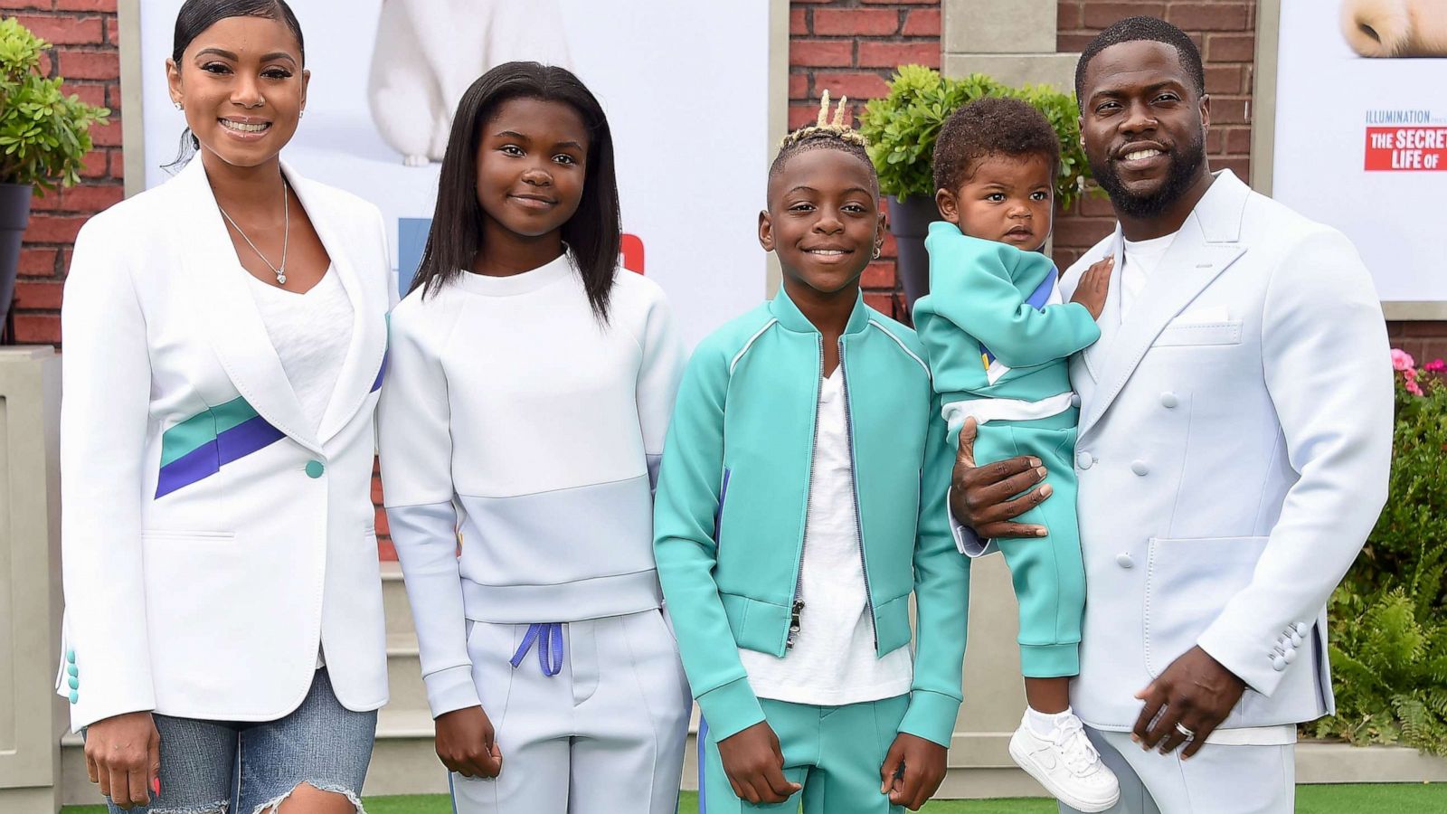 PHOTO: (L-R) Eniko Parrish, Heaven Hart, Hendrix Hart, Kenzo Kash Hart, and Kevin Hart arrive at the Premiere Of Universal Pictures' "The Secret Life Of Pets 2" at Regency Village Theatre on June 2, 2019 in Westwood, Calif.