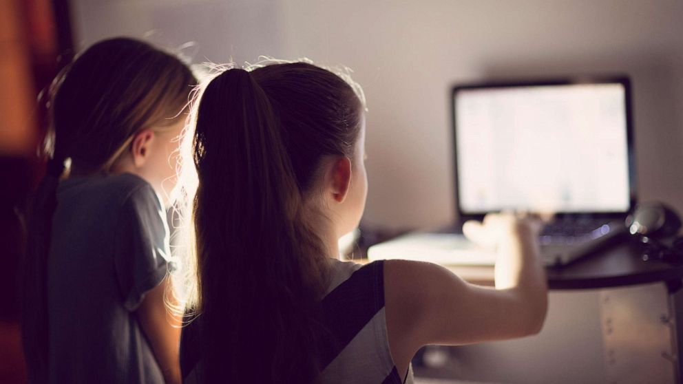 PHOTO: A stock photo of 2 children using a computer.