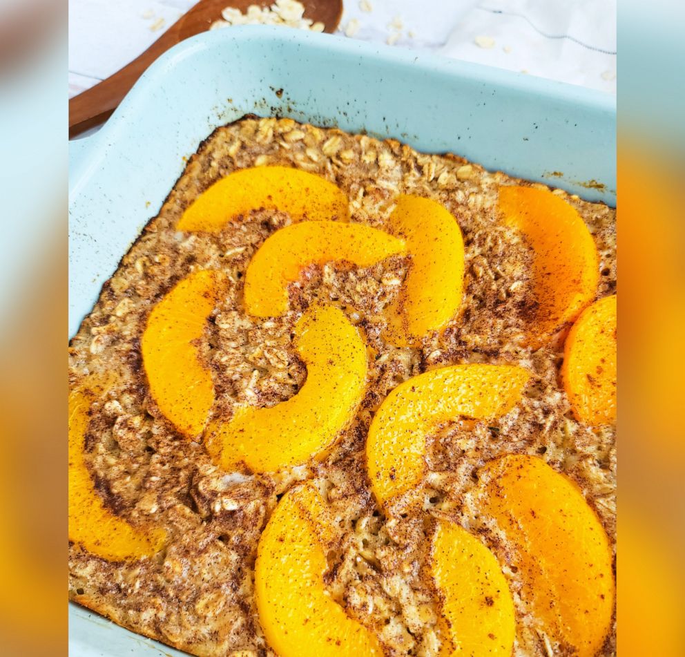 PHOTO: A peach oatmeal bake from "Affordable Flavors" by Kids Eat in Color.