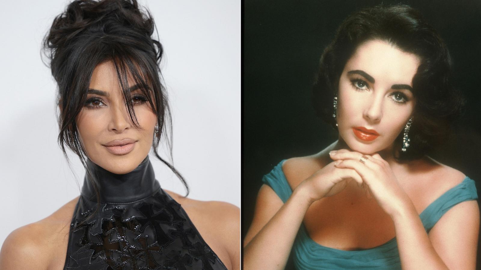 PHOTO: Kim Kardashian attends the 2023 CFDA Awards at American Museum of Natural History on Nov. 06, 2023 in New York City, and actress Elizabeth Taylor Poses in an old film still, circa 1960.