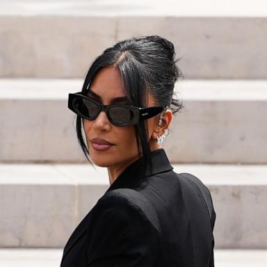 PHOTO: Kim Kardashian arrives at the Palais de Justice, wearing Alaia sunglasses, on May 13, 2025, in Paris.