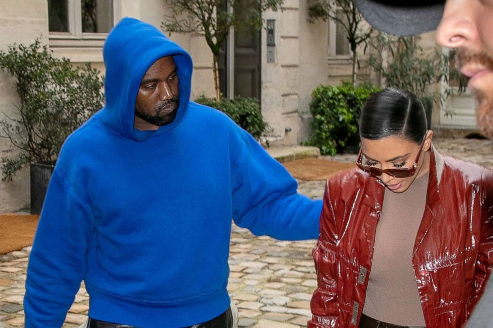 PHOTO: Kim Kardashian West and Kanye West walk in Paris, March 02, 2020.