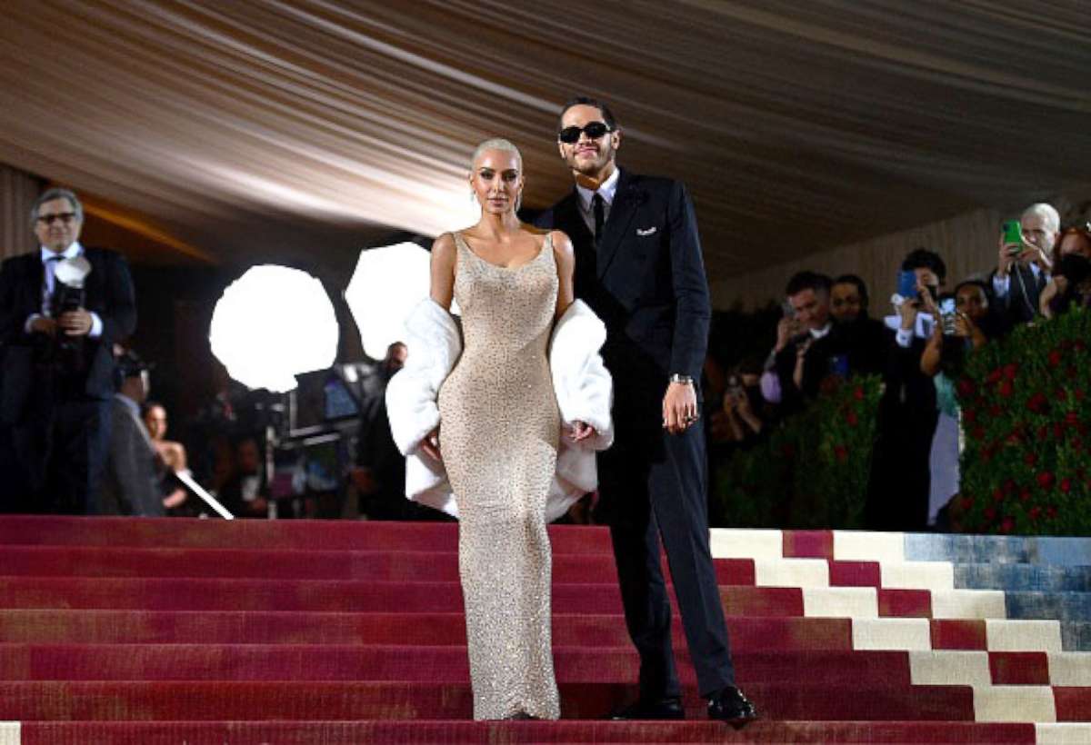 PHOTO: In this May 2, 2022, file photo, Kim Kardashian and comedian Pete Davidson arrive for the 2022 Met Gala at the Metropolitan Museum of Art in New York.