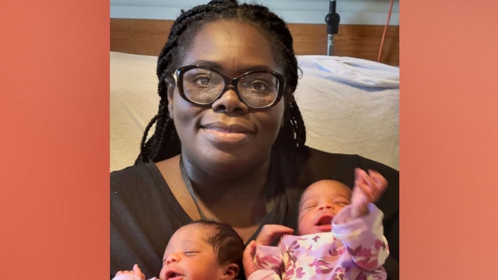 PHOTO: Kimberly Alarcon holds her newborn fraternal twin girls, Kenzy and Kenzley, who aren't the only twins in the Alarcon family.