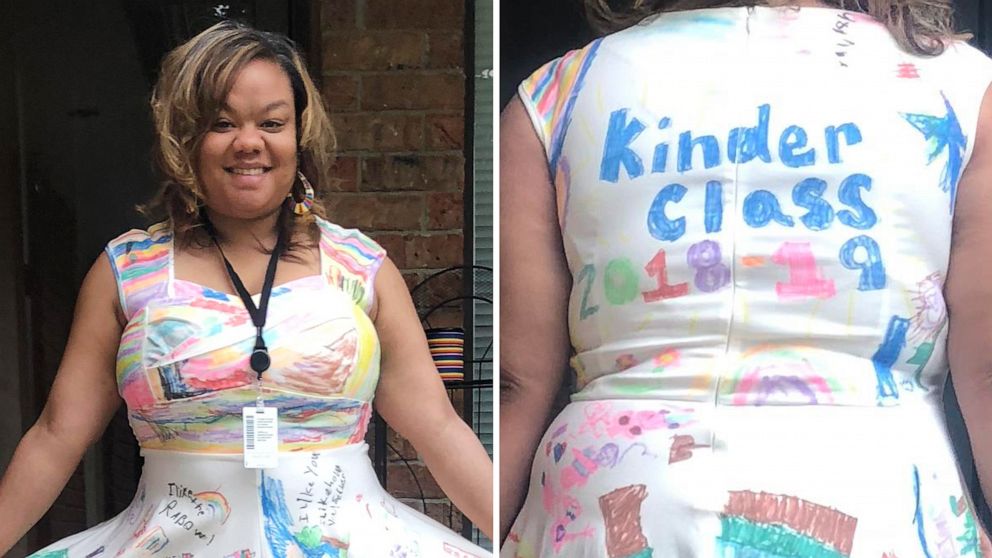 PHOTO: Wichita, Kansas kindergarten teacher Ashley Hicks had her students sign a white dress at the end of the year instead of a yearbook. 