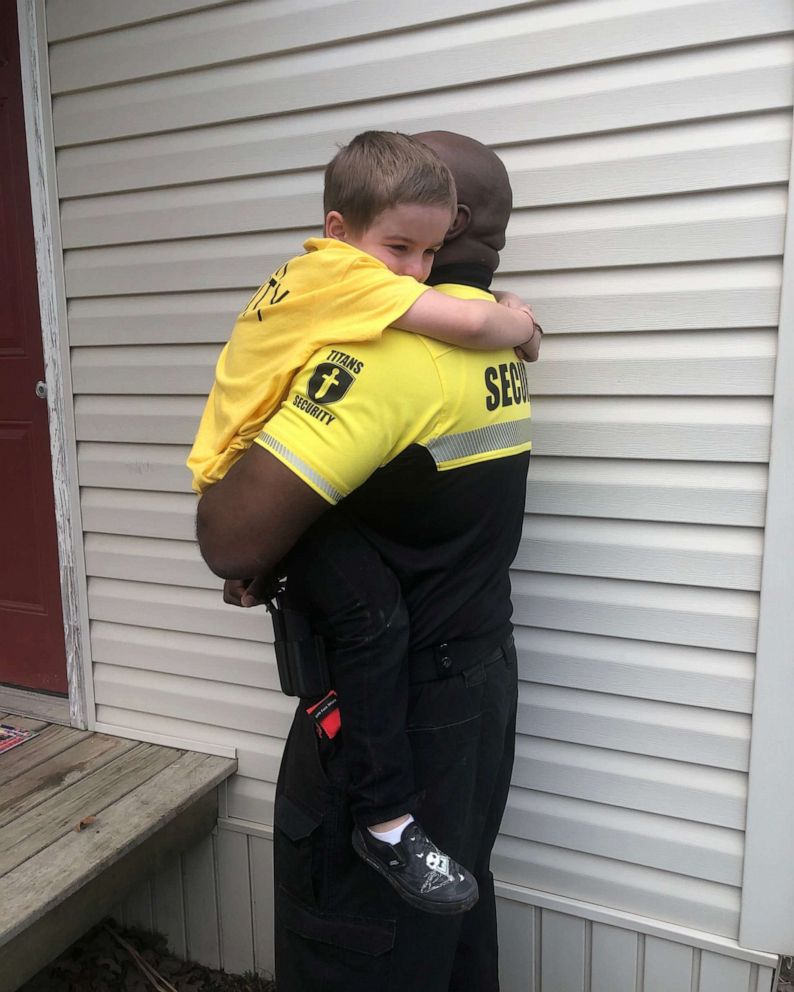 PHOTO: Easton Blocker, 5, arrived in March 2020 to Bobby G. Lester Elementary School in Jacksonville, Arkansas, in a uniform that matched Officer Cross.