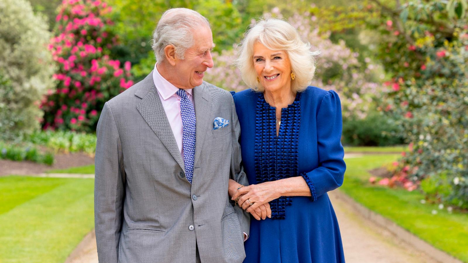 PHOTO: A handout photo issued by the Royal Household on April 26, 2024, shows Britain's King Charles III and Queen Camilla in the garden of Buckingham Palace in London, on April 10.