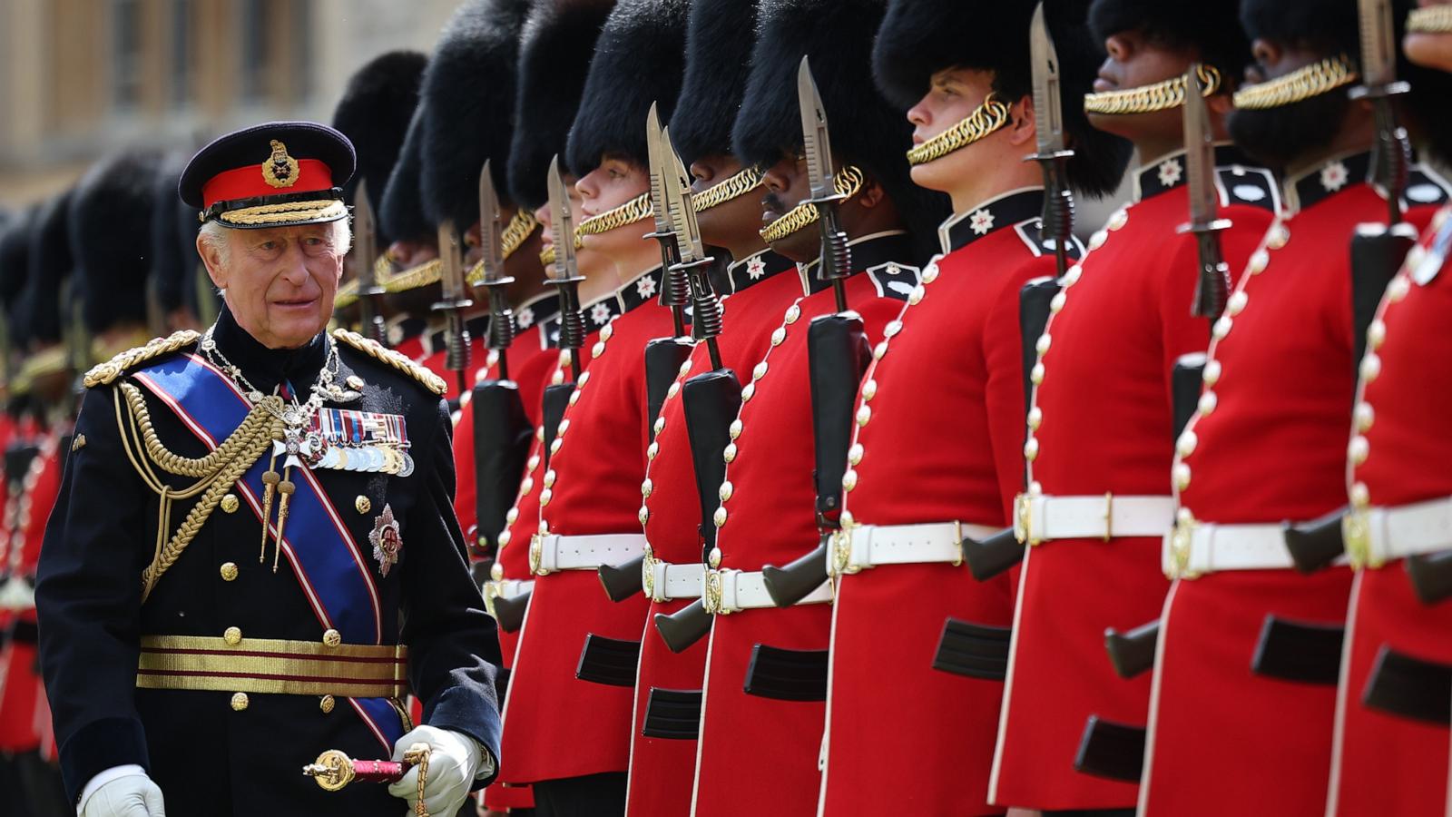 PHOTO: King Charles III Presents Colours To Coldstream Guards