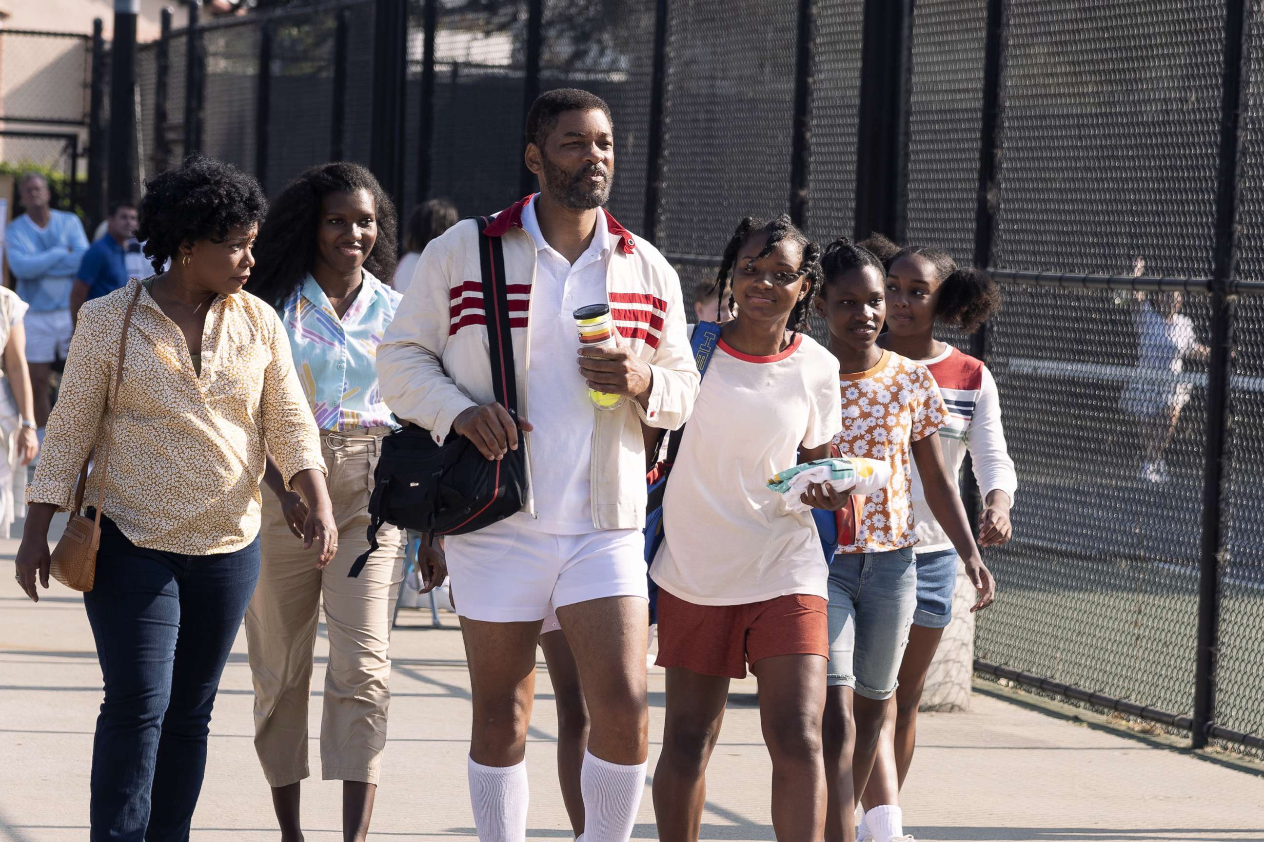 PHOTO: From left, Aunjanue Ellis, Mikayla Bartholomew, Will Smith, Saniyya Sidney, Demi Singleton and Daniele Lawson, in a scene from the movie, &quot;King Richard.&quot;