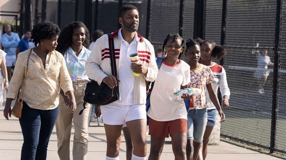 PHOTO: From left, Aunjanue Ellis, Mikayla Bartholomew, Will Smith, Saniyya Sidney, Demi Singleton and Daniele Lawson, in a scene from the movie, "King Richard."