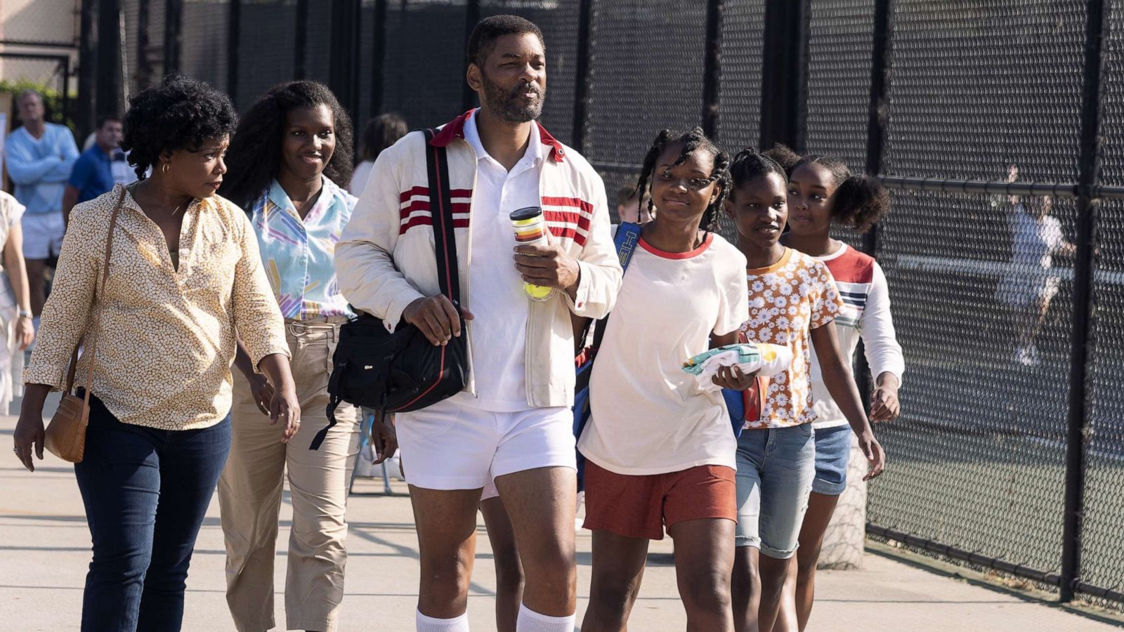 PHOTO: From left, Aunjanue Ellis, Mikayla Bartholomew, Will Smith, Saniyya Sidney, Demi Singleton and Daniele Lawson, in a scene from the movie, "King Richard."