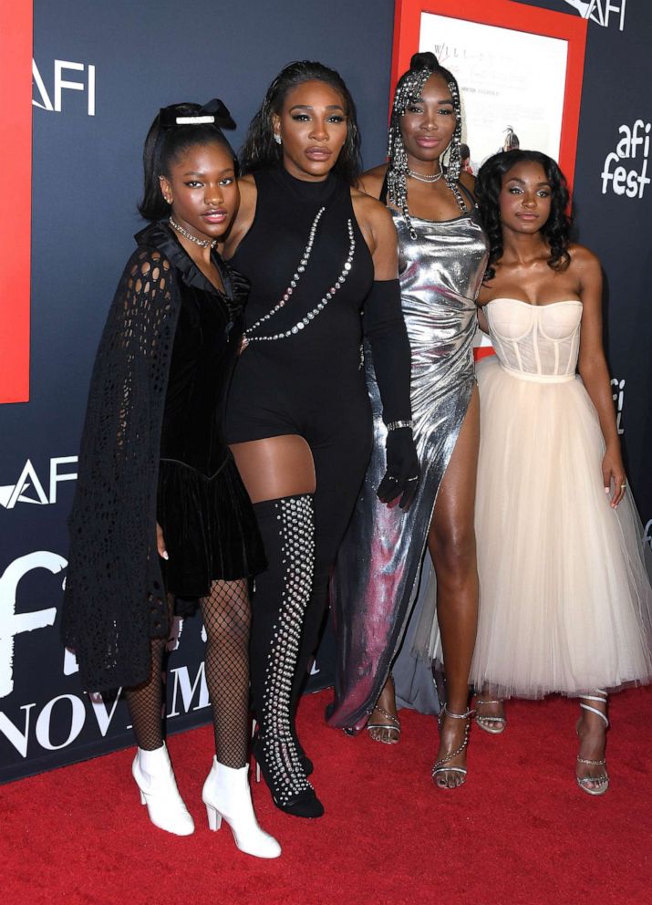 PHOTO: Demi Singleton, Serena Williams, Venus Williams, and Saniyya Sidney arrives at the 2021 AFI Fest: Closing Night Premiere Of Warner Bros. "King Richard" at TCL Chinese Theatre, Nov. 14, 2021, in Hollywood, Calif.