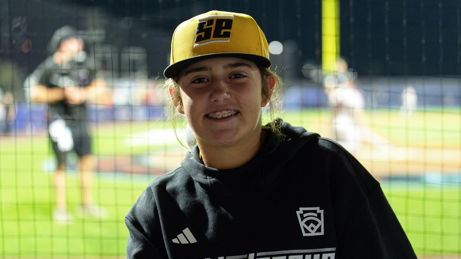 PHOTO: Kinley Rasmus of Little League Team Southeast poses for a photo during the 2026 Little League Classic at Historic Bowman Field on Aug. 23, 2026, in Williamsport, Pennsylvania.