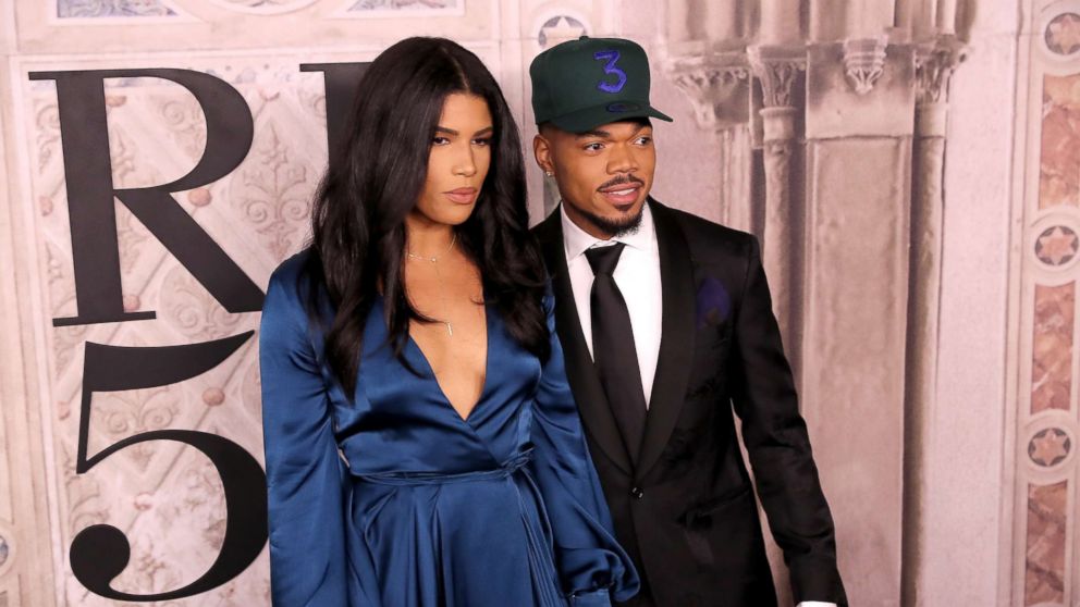 Kirsten Corley and Chance the Rapper attend the Ralph Lauren fashion show during New York Fashion Week at Bethesda Terrace, Sept. 7, 2018, in New York.