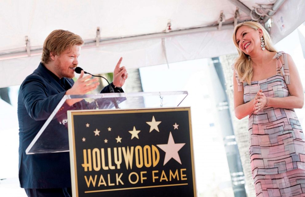 PHOTO: Actress Kirsten Dunst reacts as her partner, actor Jesse Plemons, speaks during a ceremony honoring her with a star on the Hollywood Walk of Fame on Aug. 29, 2019, in Hollywood, Calif.