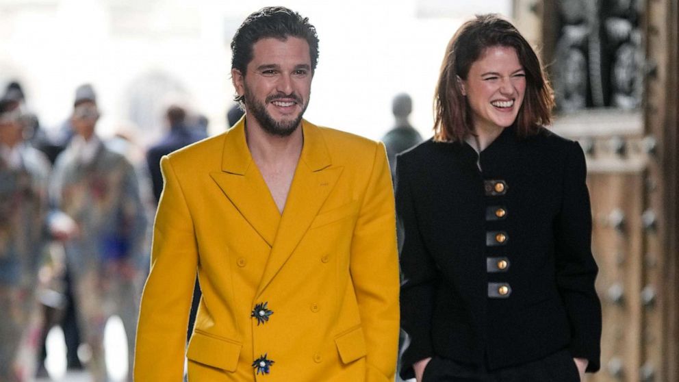 PHOTO: Kit Harington and Rose Leslie are seen, outside the Louis Vuitton Menswear Fall-Winter 2023-2024 show as part of Paris Fashion Week, Jan. 19, 2023, in Paris.
