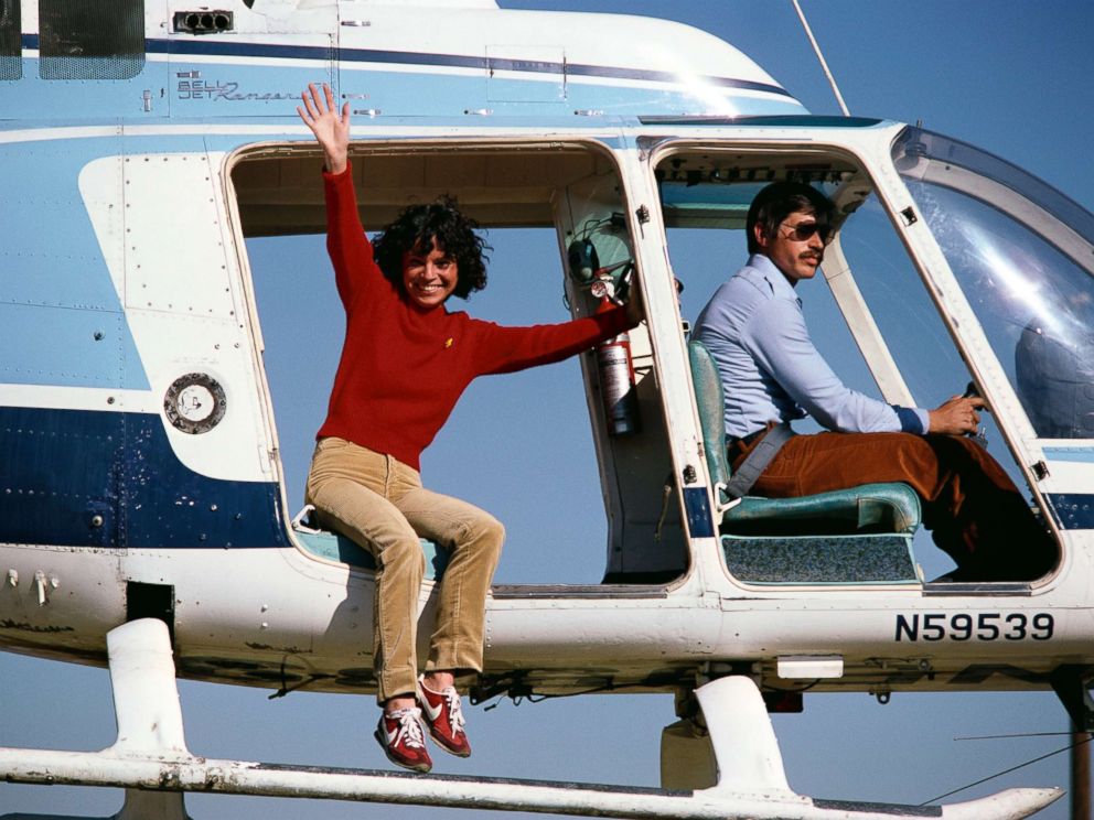 PHOTO: Stunt performer Kitty ONeil waves from a helicopter before jumping while doubling for Lynda Carter in the show Wonder Woman, circa 1979.