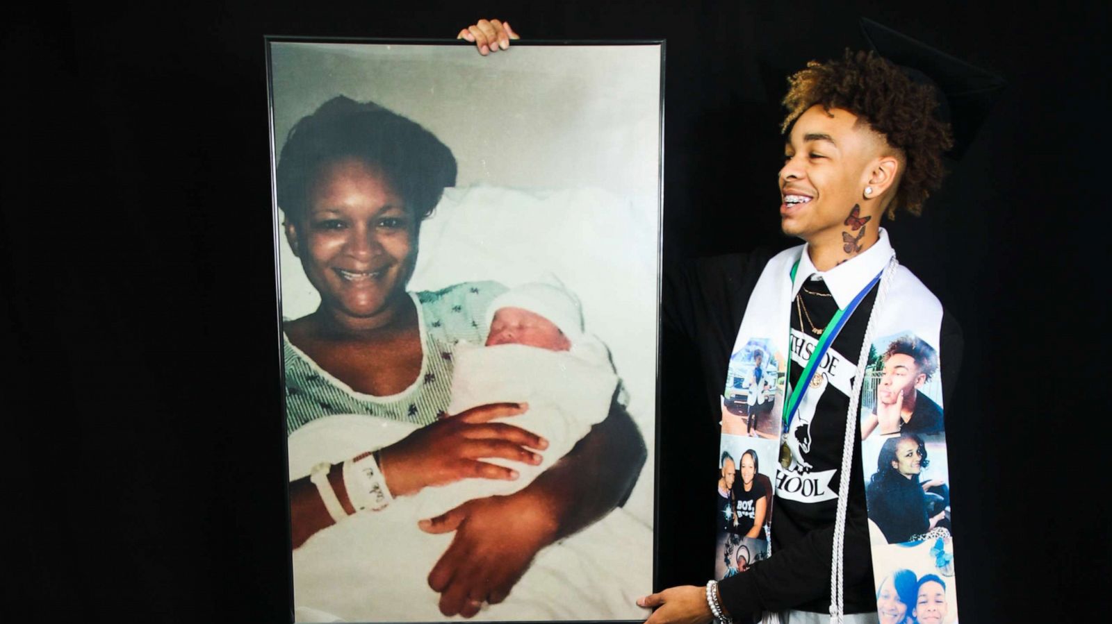 PHOTO: KJ Morgan, 17, from Georgia, honored his late mom, who aspired to be cheering at his graduation, with a photoshoot that included pictures of her.