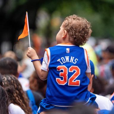 PHOTO: Guardians and children gather to celebrate the championship win by the NY Knicks at the Children's Museum of Manhattan in New York, June 17, 2026. 
