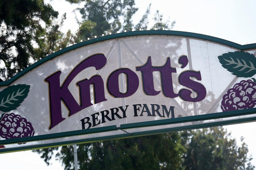 PHOTO: A sign at Knott's Berry Farm theme park is shown in Buena Park, Calif., on Nov. 4, 2023. 