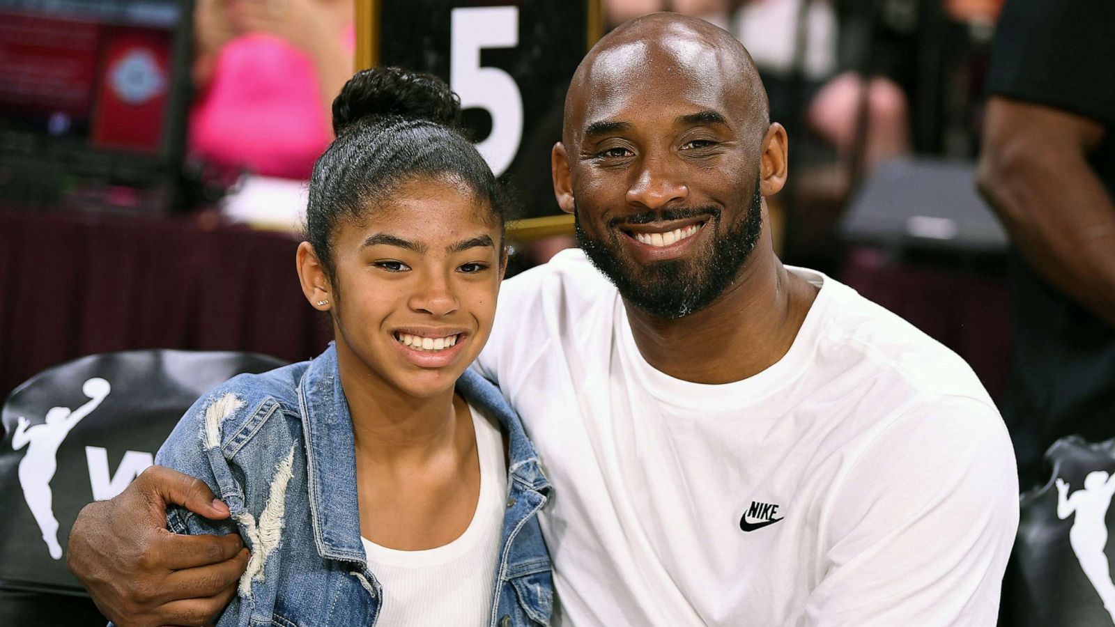 PHOTO: Gianna and Kobe Bryant at the WNBA All Star Game at Mandalay Bay Events Center, Jul 27, 2019, in Las Vegas.