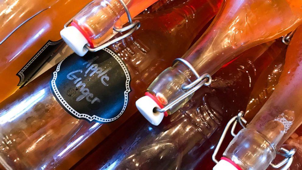 PHOTO: Bottles Of Homemade Kombucha Tea In Storage
