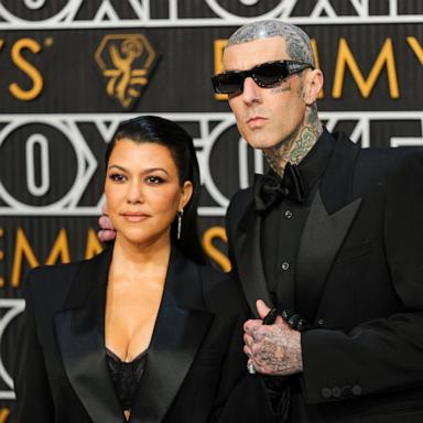 PHOTO: Kourtney Kardashian and Travis Barker attend the 75th Primetime Emmy Awards at Peacock Theater in Los Angeles, Jan. 15, 2024.