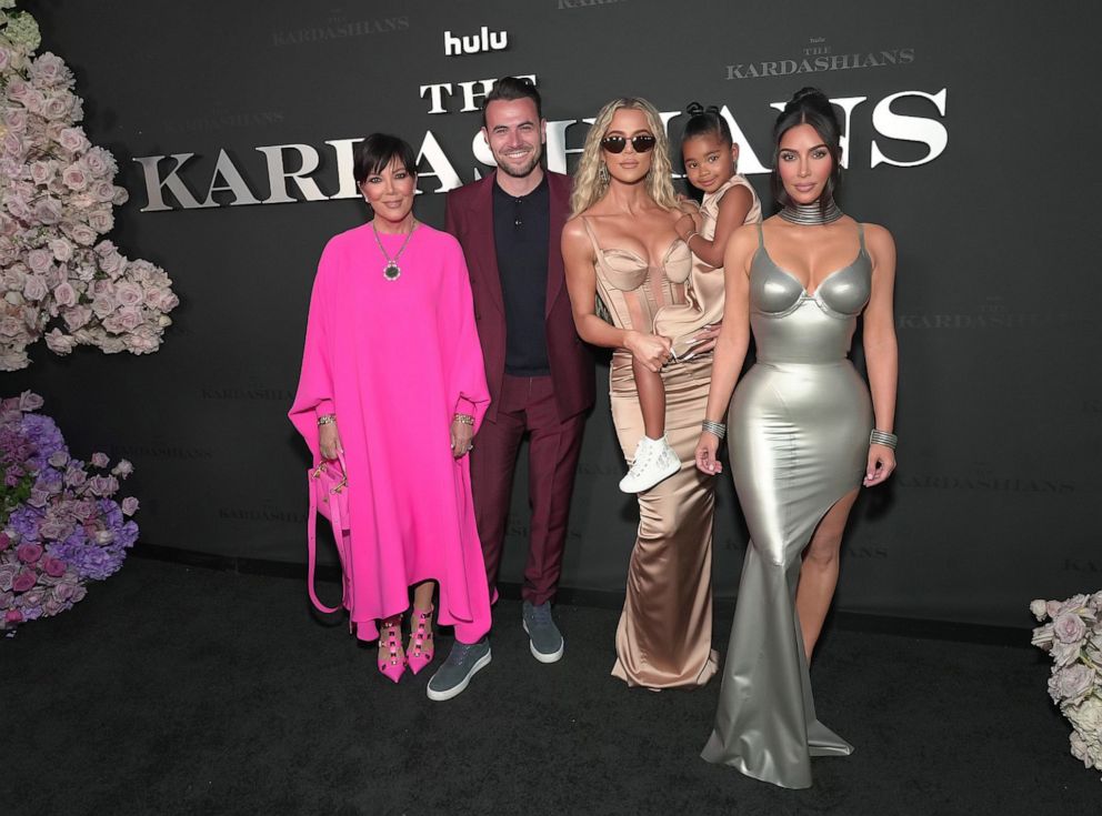 PHOTO: Kris Jenner, Ben Winston, Khloe Kardashian, True Thompson, and Kim Kardashian attend the Los Angeles premiere of Hulu's new show "The Kardashians" at Goya Studios on April 7, 2022 in Los Angeles.