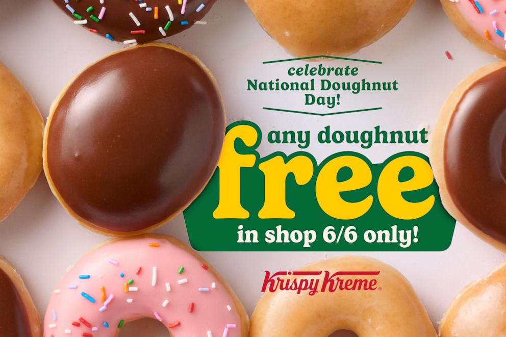 PHOTO: Krispy Kreme is offering free doughnuts on National Donut Day.