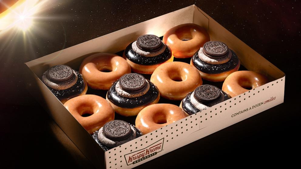 PHOTO: Krispy Kreme created a specialty total solar eclipse doughnut with Oreo cookies available from April 5-April 8.