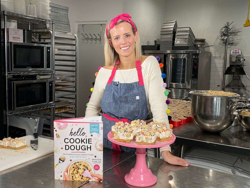 PHOTO: DŌ founder Kristen Tomlan demonstrates how to make no-bake cookie dough cheesecake bars.